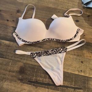 Light Pink Nude with leopard trim bra set